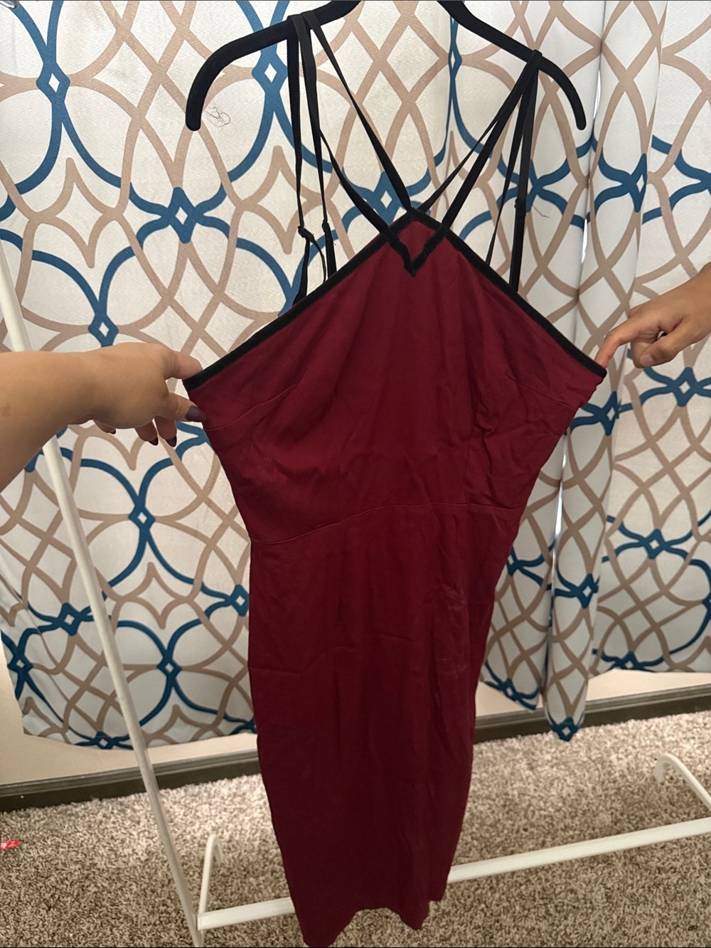 Collectif Burgundy Midi Dress with Black Straps